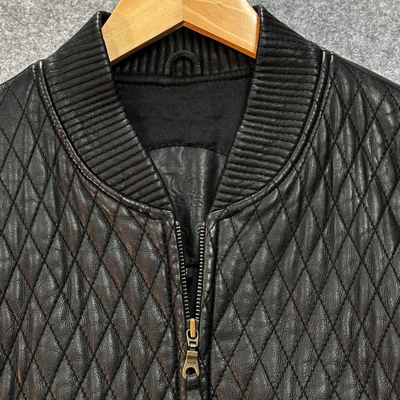 Rosleen Leather Bomber Jacket Mens S Black Quilted Front Full Zip Inner Pockets - Picture 5 of 16